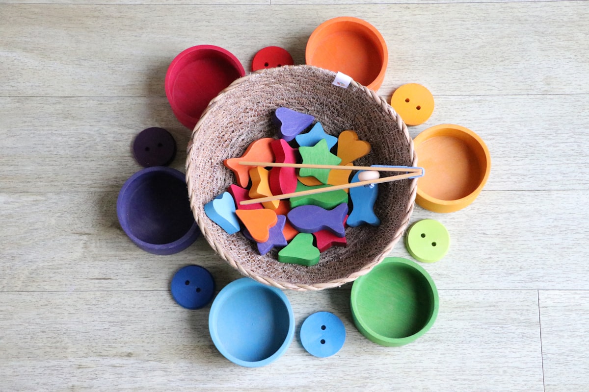 Colorful tactile gift pieces arranged in bowls for texture lovers