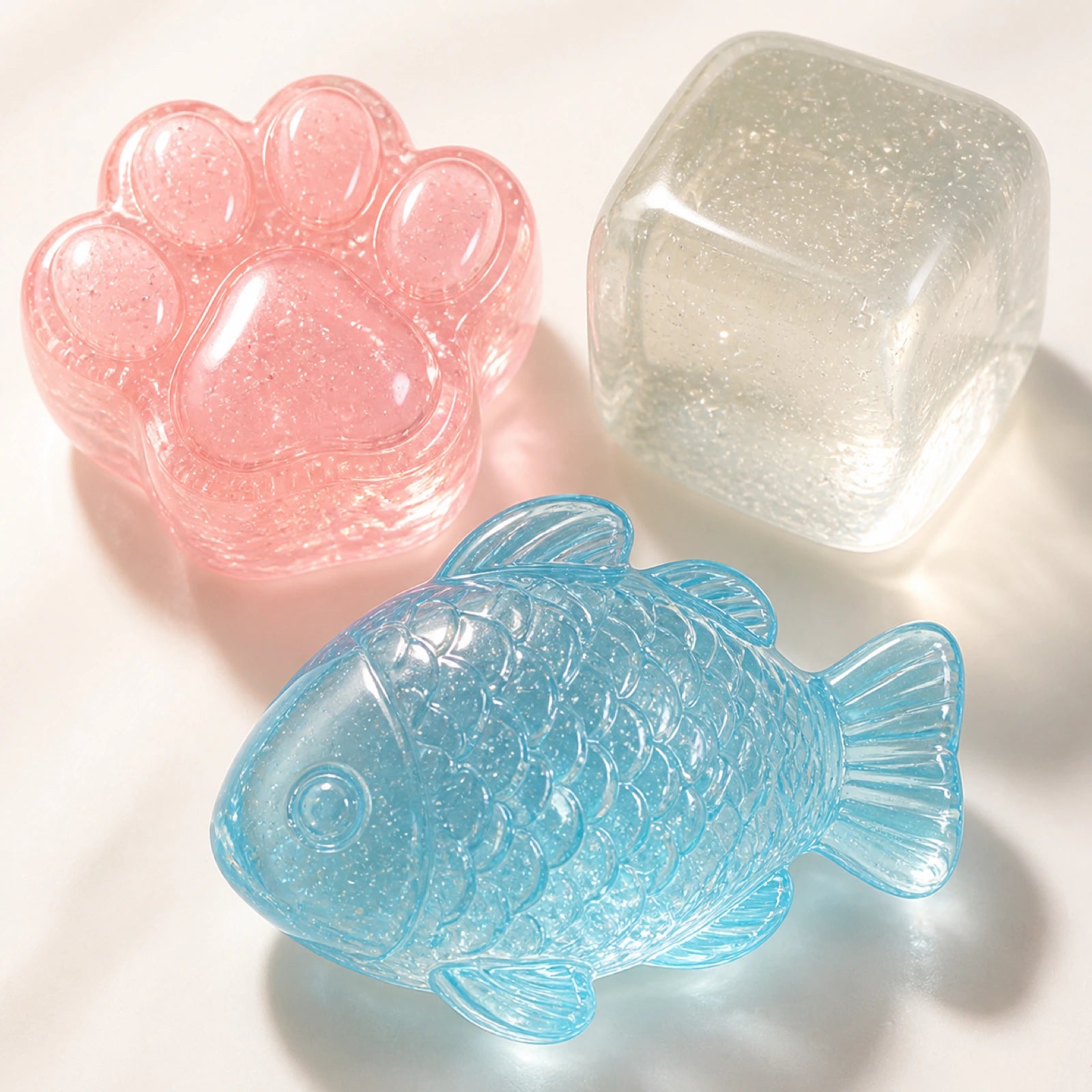 Close-up of pastel translucent jelly squishy toy textures