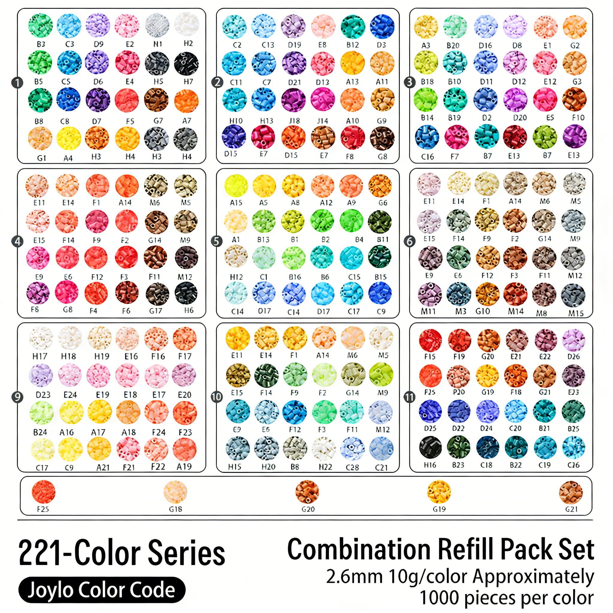221-Color Fuse Beads Collection | DIY Perler Bead Refill Set