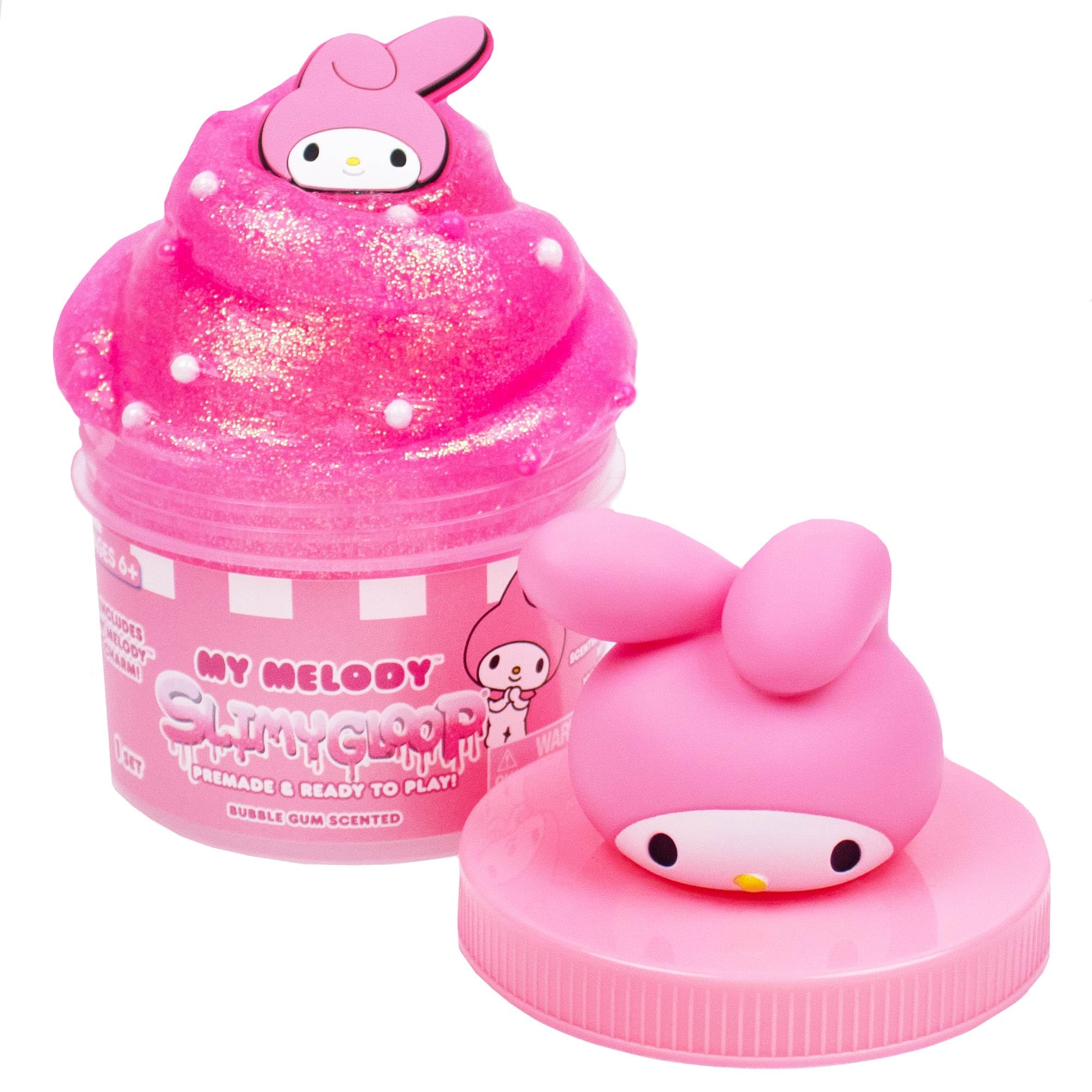 Hello Kitty SLIMYGLOOP Jar, 8 oz Red & White Cotton Candy Scented Slime, Includes Beads & Hello Kitty Charm