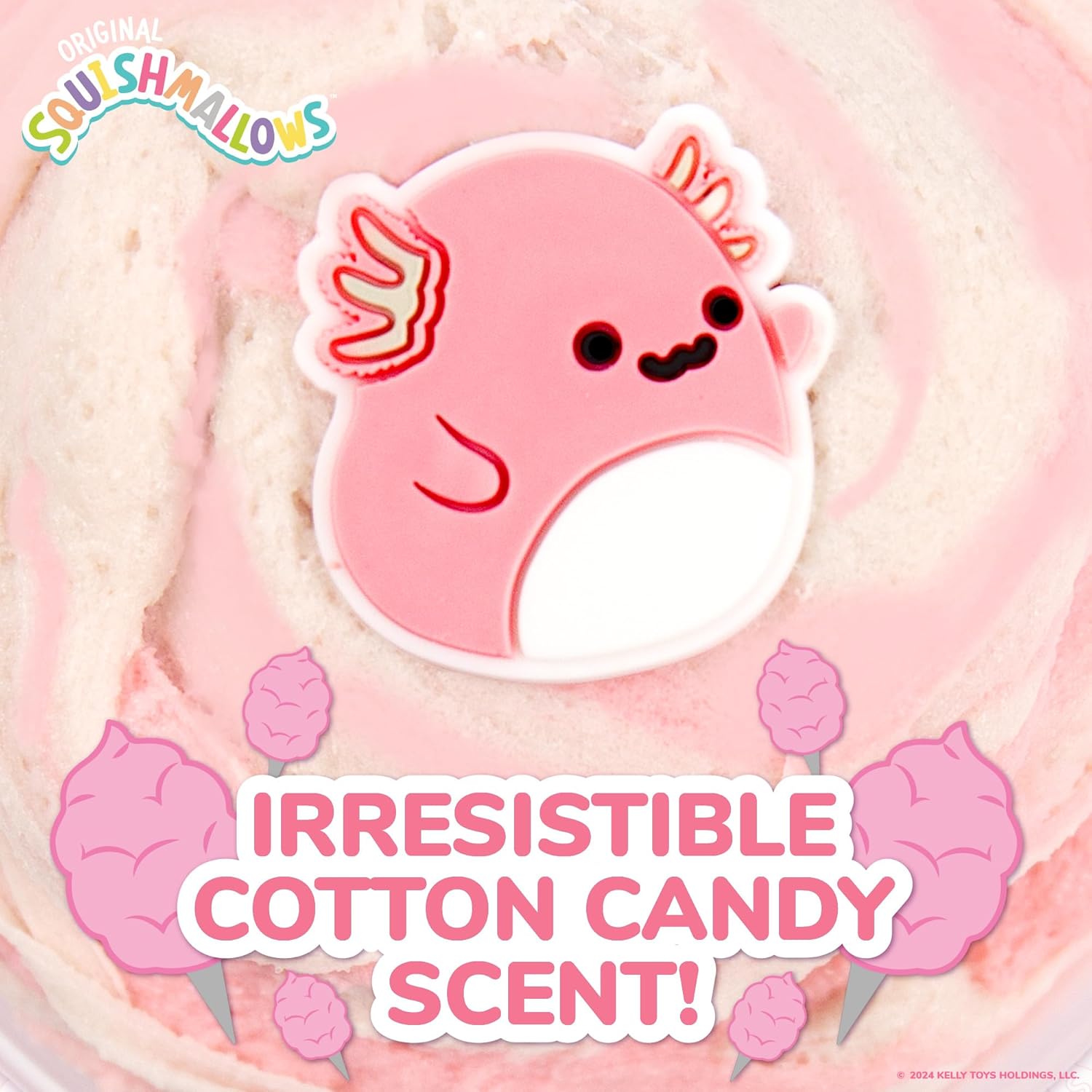 Original Squishmallows Archie The Axolotl Premium Cloud Slime, Cotton Candy-Scented, 8 oz., Storage Container with Figurine Topper, Rubber Charm, Goodie Bags Stuffers, Kids Party Favors, Sensory Toys