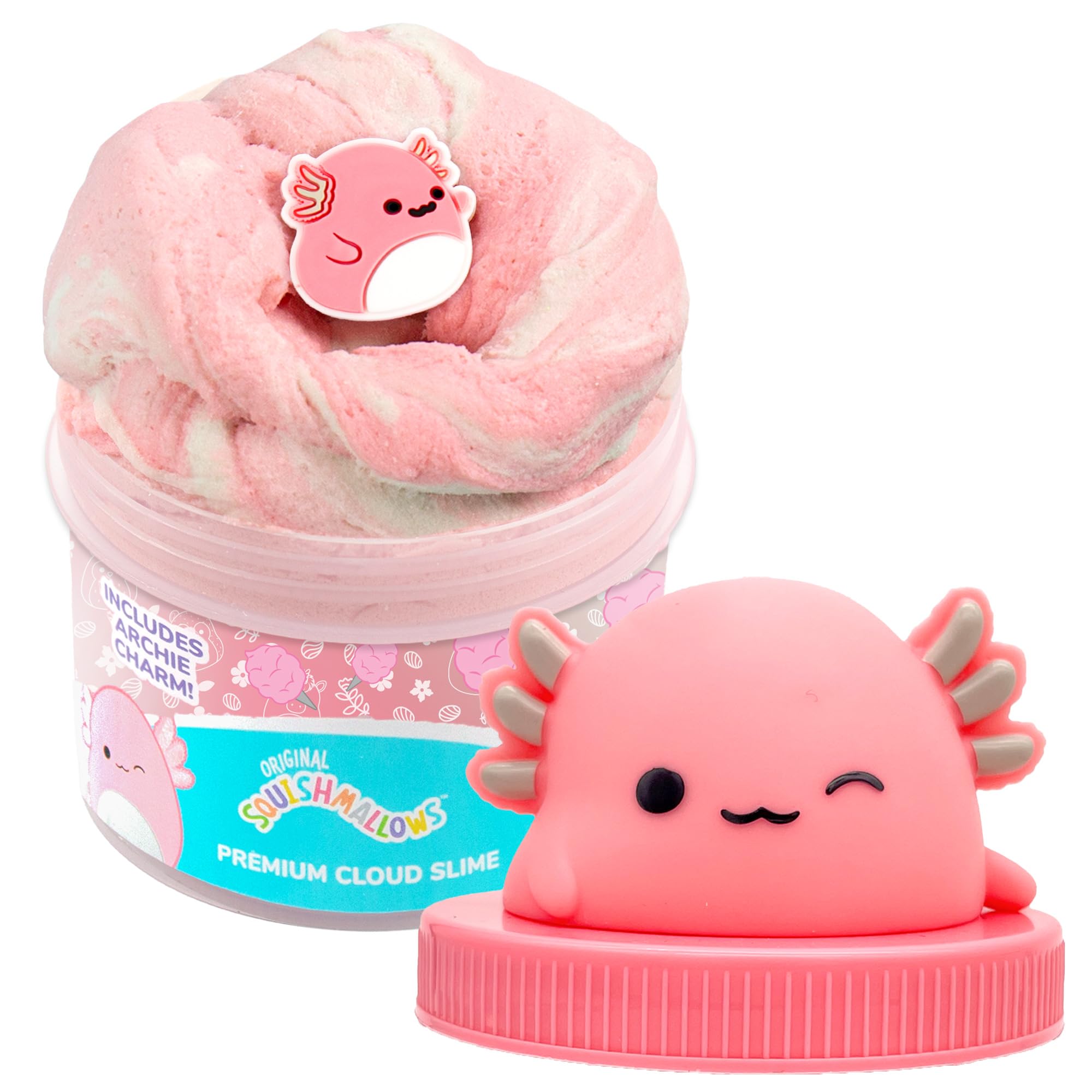 Original Squishmallows Pyle The Mushroom Premium Cloud Slime, Grape Scent, 8 oz. Jar Storage Container with Figurine Topper, Rubber Charm, Goodie Bags Stuffers, Kids Party Favors, Sensory Toys