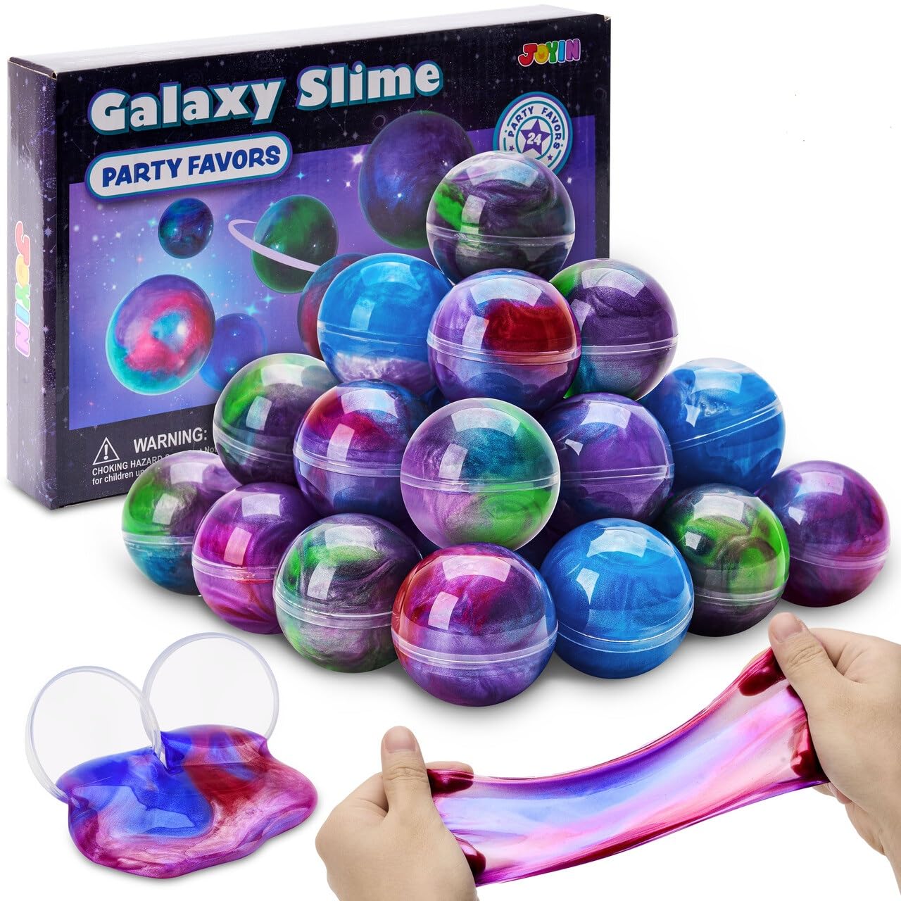 JOYIN Slime Party Favors, 24 Pack Galaxy Slime Ball - Stretchy, Non-Sticky, Mess-Free, Stress Relief, and Safe - Toys for Girls and Boys - Easter, Classroom Reward, Party Supplies, Valentines