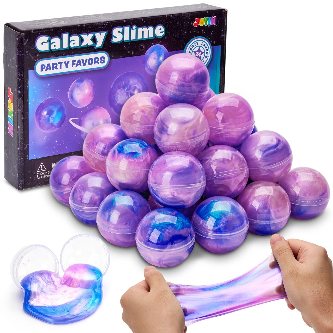 JOYIN Slime Party Favors, 24 Pack Galaxy Slime Ball - Stretchy, Non-Sticky, Mess-Free, Stress Relief, and Safe - Toys for Girls and Boys - Easter, Classroom Reward, Party Supplies, Valentines