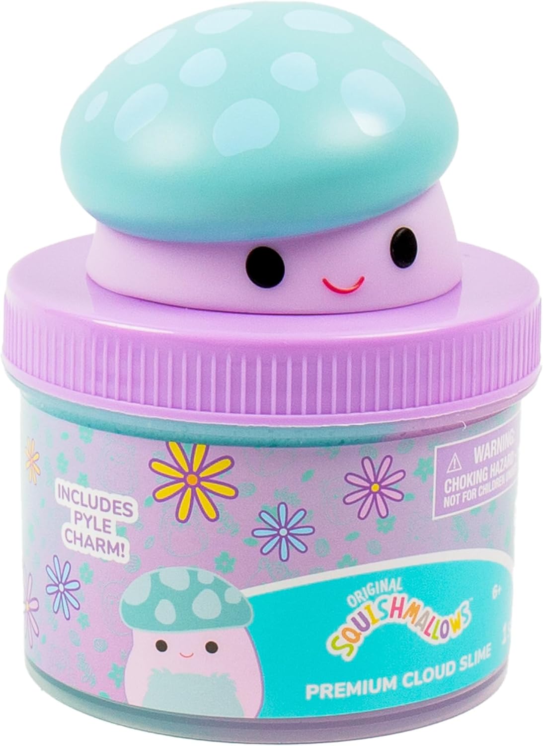 Original Squishmallows Pyle The Mushroom Premium Cloud Slime, Grape Scent, 8 oz. Jar Storage Container with Figurine Topper, Rubber Charm, Goodie Bags Stuffers, Kids Party Favors, Sensory Toys