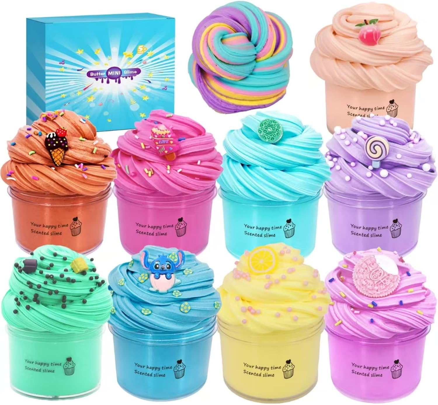 9 Packs Butter Slime Kit, Super Soft, Non-Sticky Stress Relief Toy, Party Favors and Birthday Gift for Boys and Girls
