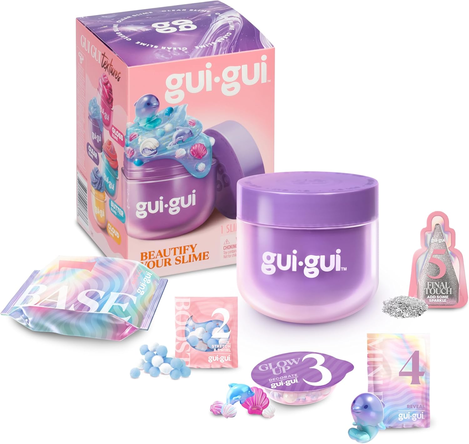 GUI GUI Slime Kit - Scented Slime 1 Pack - 5 Step DIY Process to Customize Your Ultimate Slime Glow-Up, Resealable and Reusable Container, ASMR Experience, 13 to Collect Across Season 1 - Styles Vary