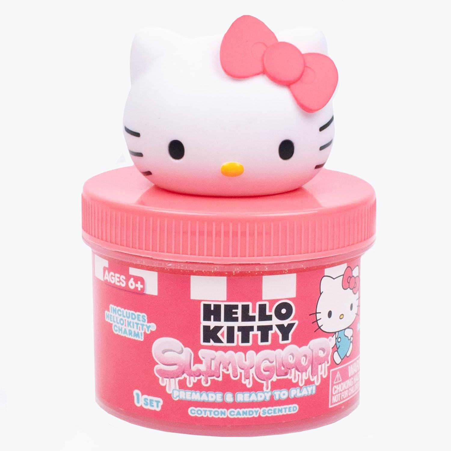 Hello Kitty SLIMYGLOOP Jar, 8 oz Red & White Cotton Candy Scented Slime, Includes Beads & Hello Kitty Charm
