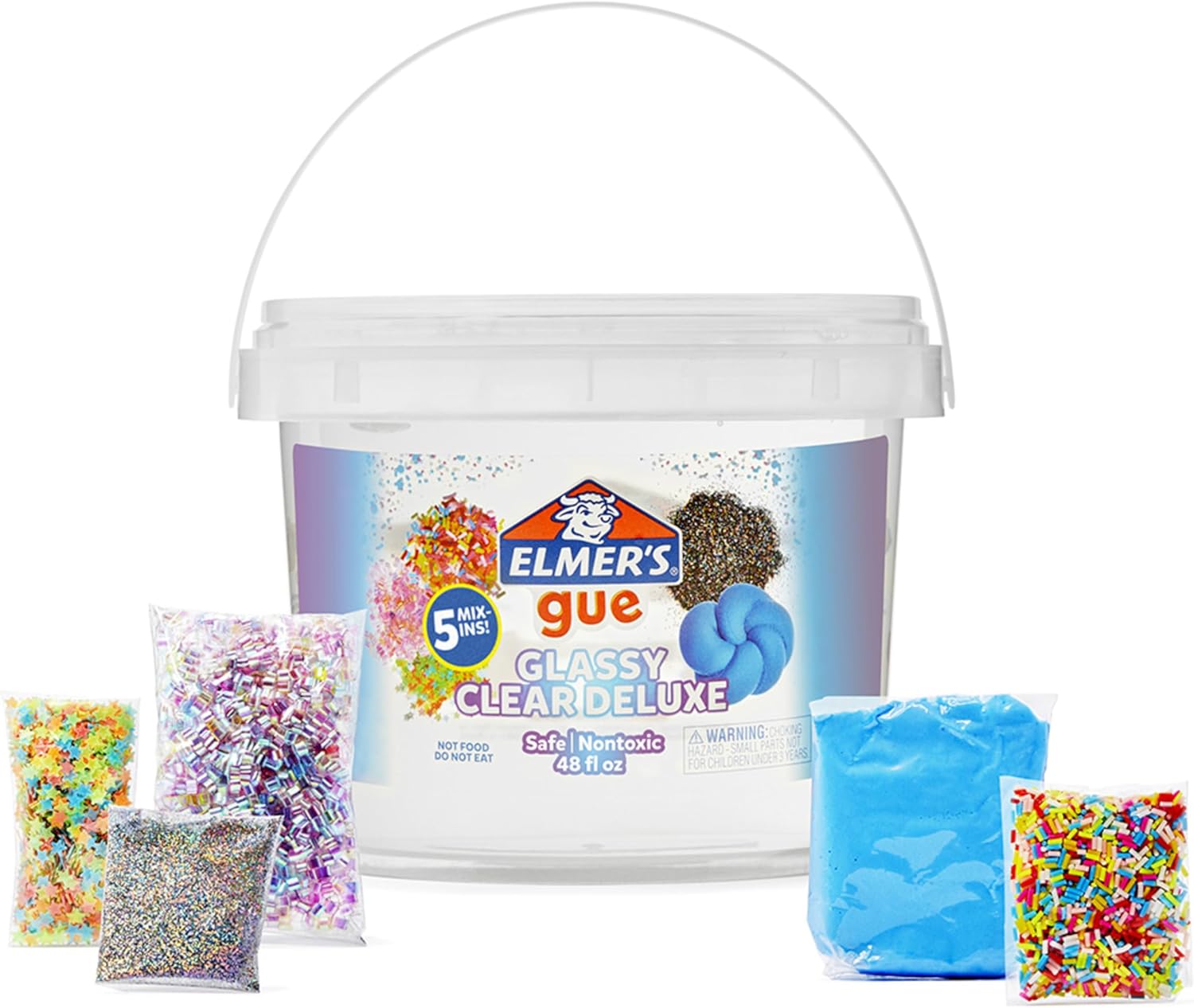 Elmer's Gue Premade Includes 5 Sets of Slime Add-ins, 3 Lb. Bucket, Glassy Clear