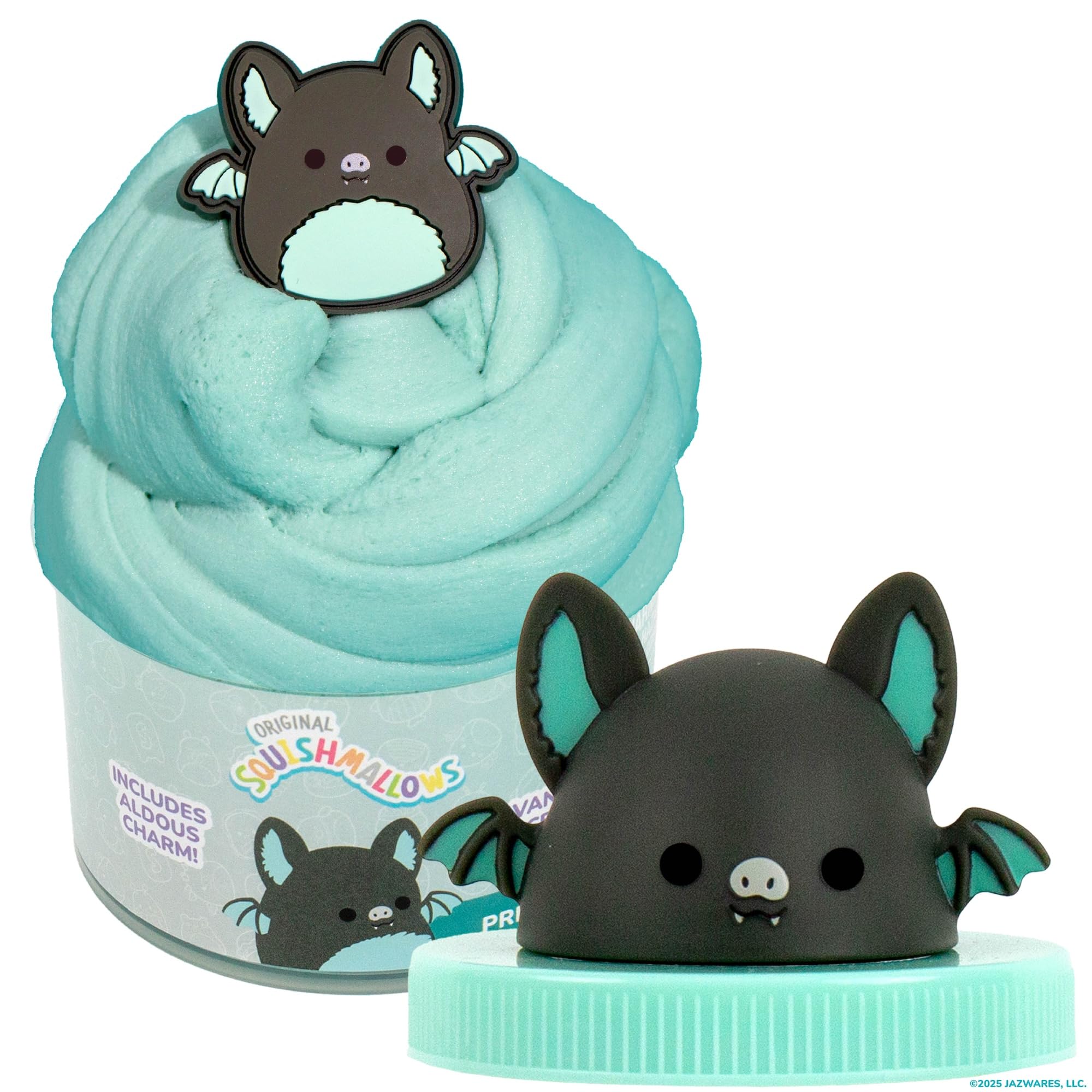 Original Squishmallows Pyle The Mushroom Premium Cloud Slime, Grape Scent, 8 oz. Jar Storage Container with Figurine Topper, Rubber Charm, Goodie Bags Stuffers, Kids Party Favors, Sensory Toys