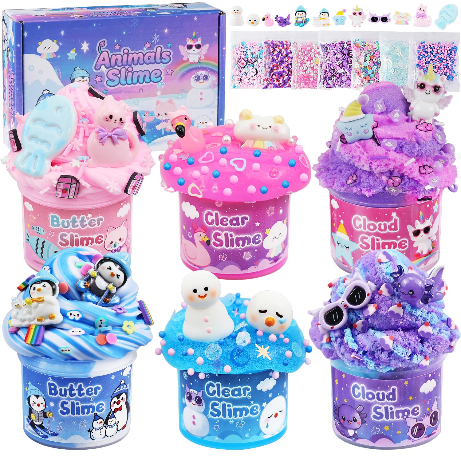 6 Pack Slimes, Pink Slime Kids, Cloud Slime kit for Girls Ages 8-12, Toys for Girls and Boys, for Kids Slime Set Party kit Goodie Bag Stuffers, 4 5 6 7 8 9 10 Year Old Girl Birthday Gift Cute Stuff