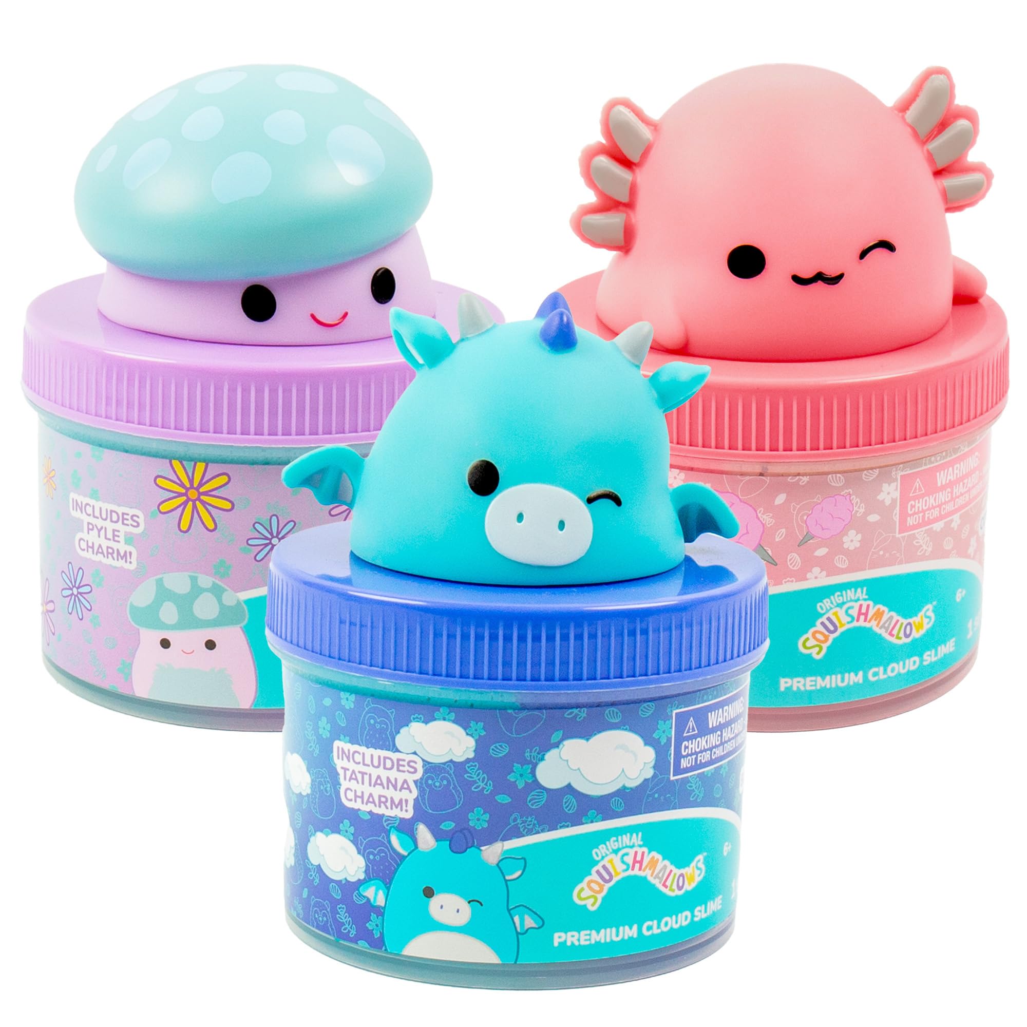Original Squishmallows Archie The Axolotl Premium Cloud Slime, Cotton Candy-Scented, 8 oz., Storage Container with Figurine Topper, Rubber Charm, Goodie Bags Stuffers, Kids Party Favors, Sensory Toys