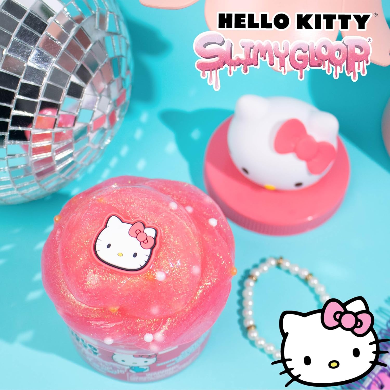 Hello Kitty SLIMYGLOOP Jar, 8 oz Red & White Cotton Candy Scented Slime, Includes Beads & Hello Kitty Charm