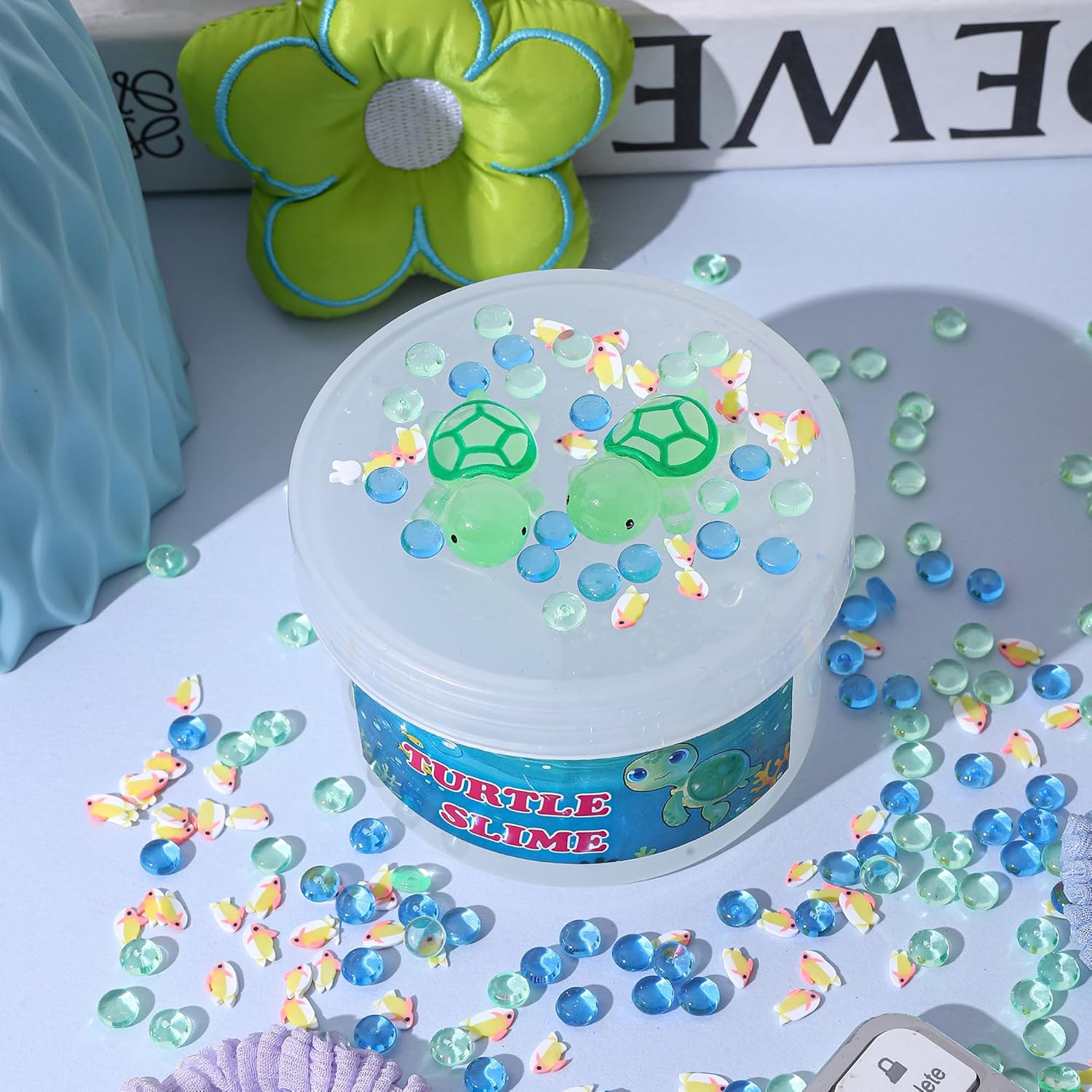 Clear Glitter Slime Kit with Little Turtle Toy for Girls Age 6-14,Crunchy Slime Supplies for Kids,Fun DIY Craft Gift for Birthdays Party Favors