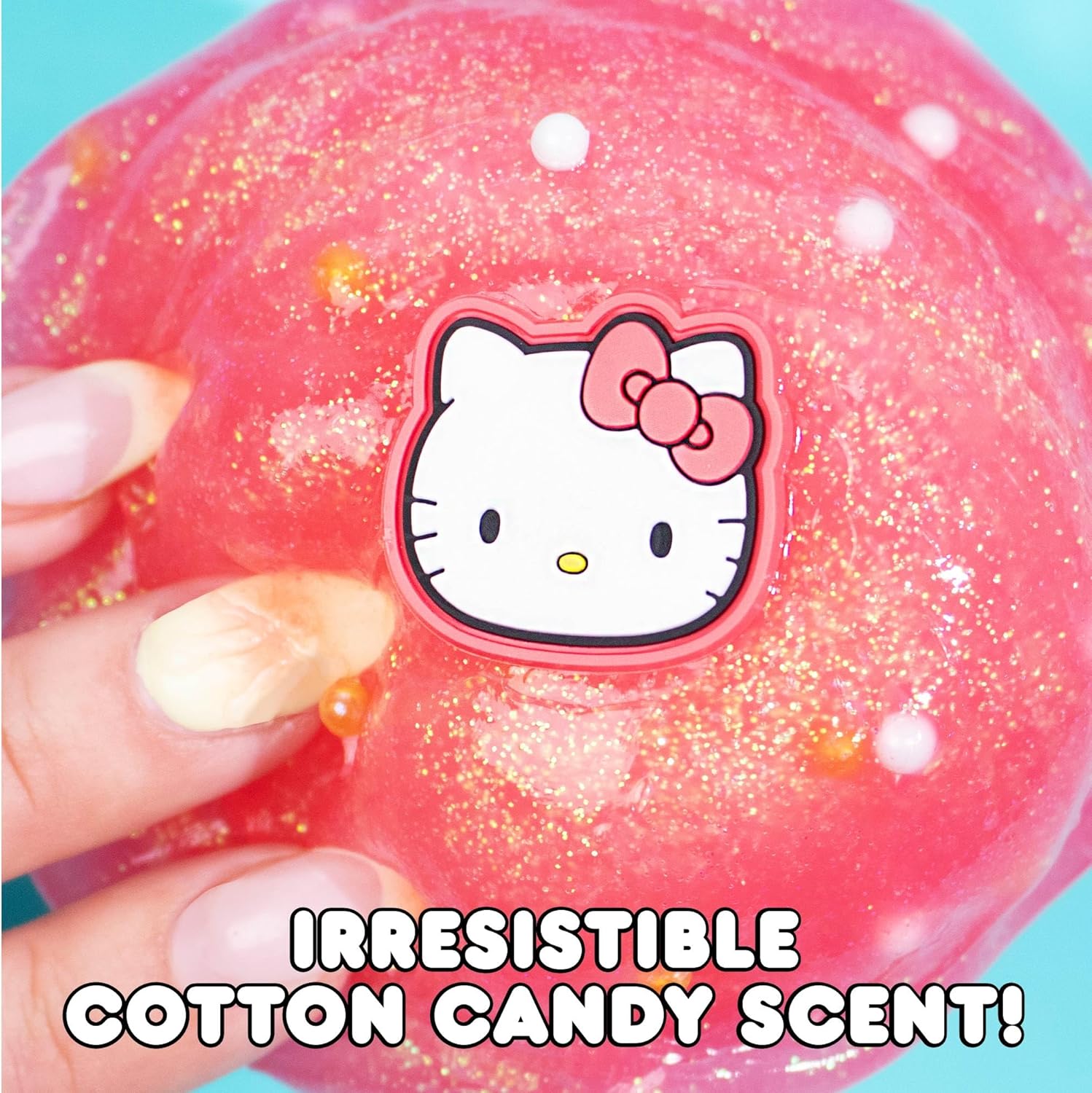 Hello Kitty SLIMYGLOOP Jar, 8 oz Red & White Cotton Candy Scented Slime, Includes Beads & Hello Kitty Charm