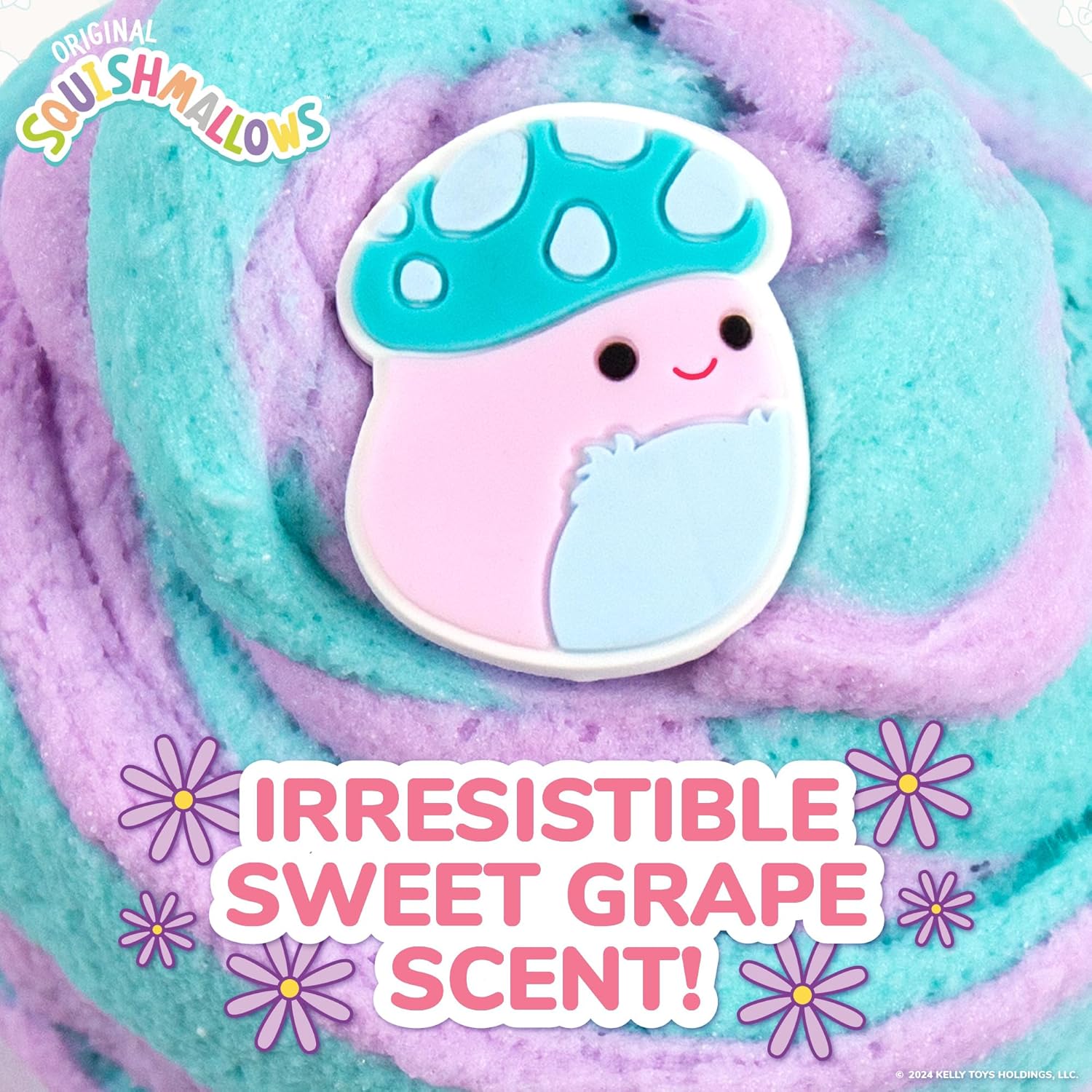 Original Squishmallows Pyle The Mushroom Premium Cloud Slime, Grape Scent, 8 oz. Jar Storage Container with Figurine Topper, Rubber Charm, Goodie Bags Stuffers, Kids Party Favors, Sensory Toys