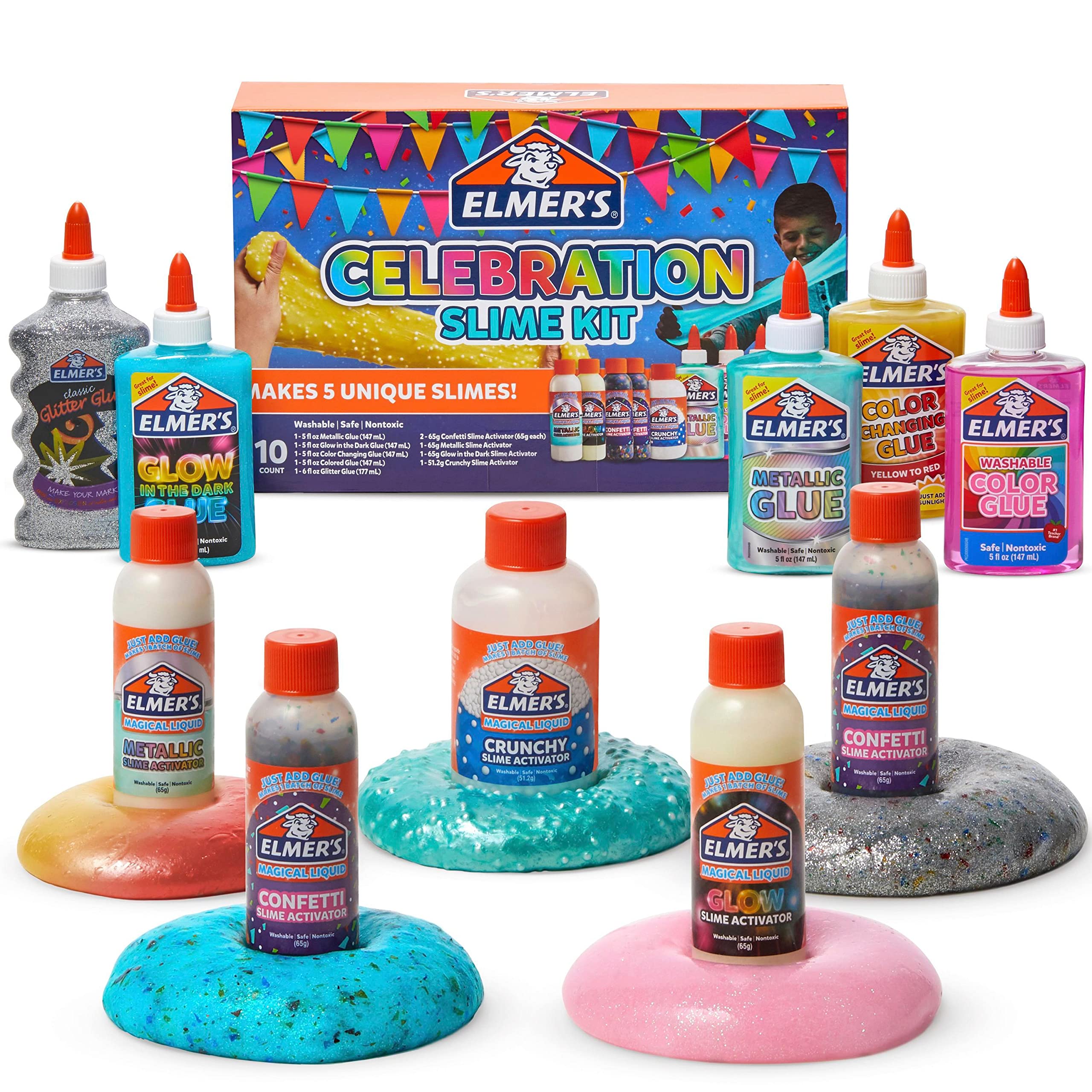 Elmer's Color Rush Slime Kit, Includes Liquid Glue, Activator, Makes Color Changing, Glow in The Dark, Butter Slime and More, 10 Piece Kit - Perfect for Birthday Parties, Gift Idea, Kids Activity