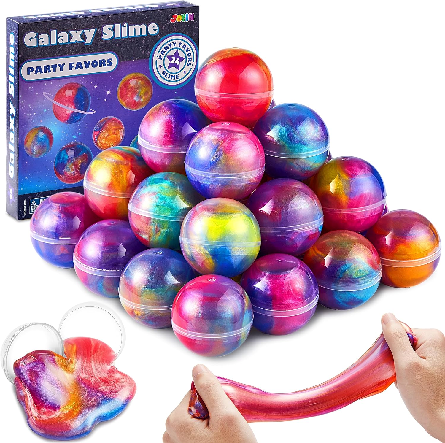 JOYIN Slime Party Favors, 24 Pack Galaxy Slime Ball - Stretchy, Non-Sticky, Mess-Free, Stress Relief, and Safe - Toys for Girls and Boys - Easter, Classroom Reward, Party Supplies, Valentines