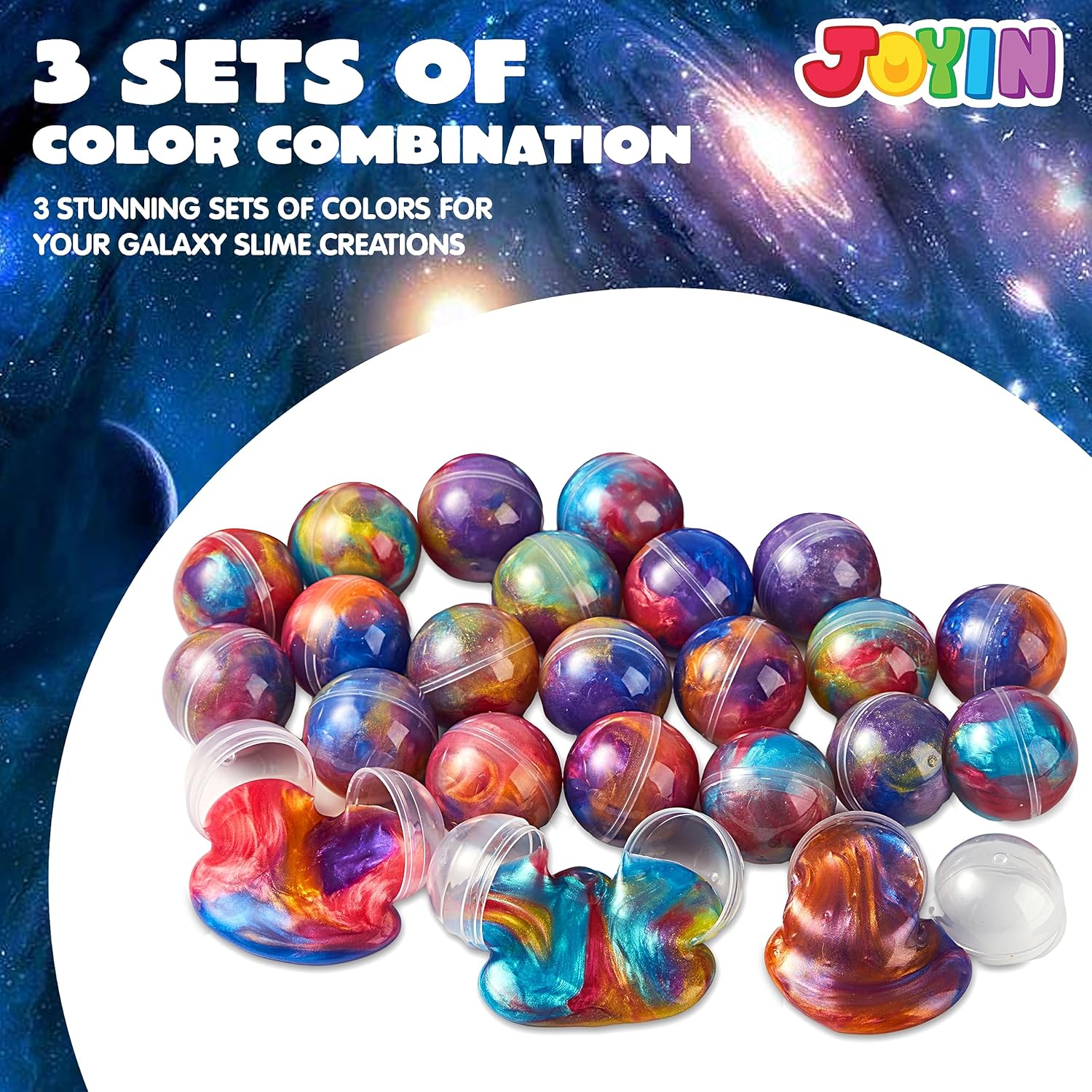 JOYIN Slime Party Favors, 24 Pack Galaxy Slime Ball - Stretchy, Non-Sticky, Mess-Free, Stress Relief, and Safe - Toys for Girls and Boys - Easter, Classroom Reward, Party Supplies, Valentines