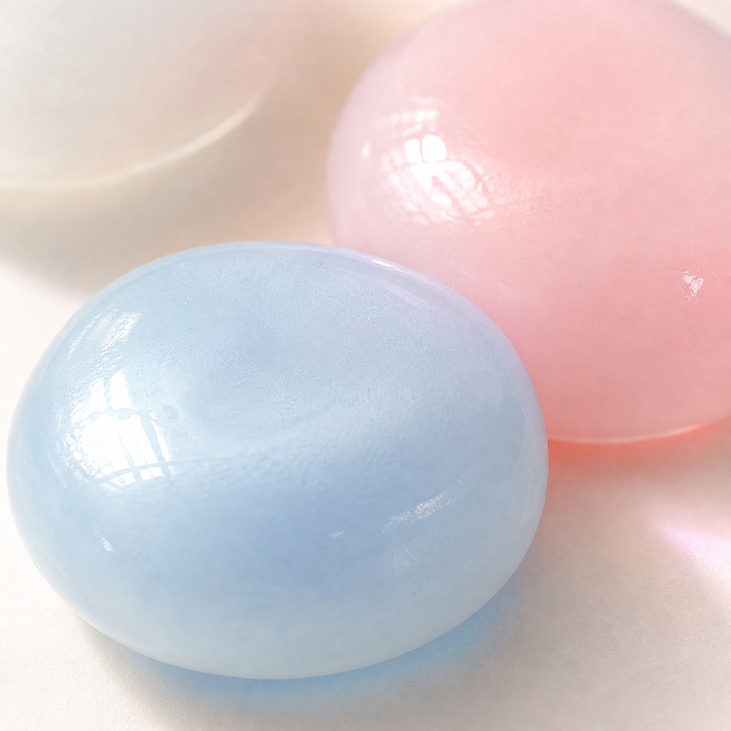 Close-up of smooth glossy ice skin mochi squishy texture