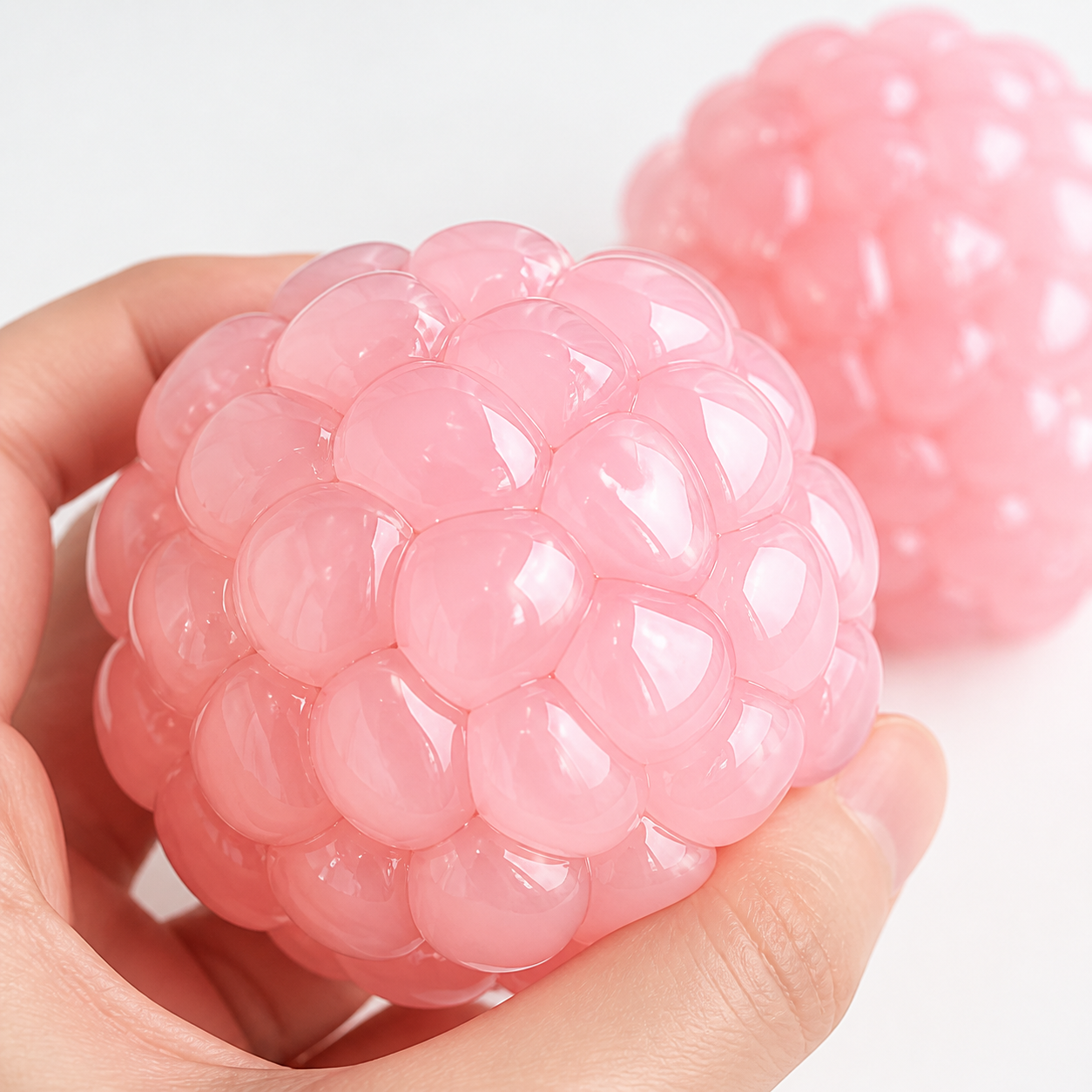 Close-up texture of pink grape bead stress ball