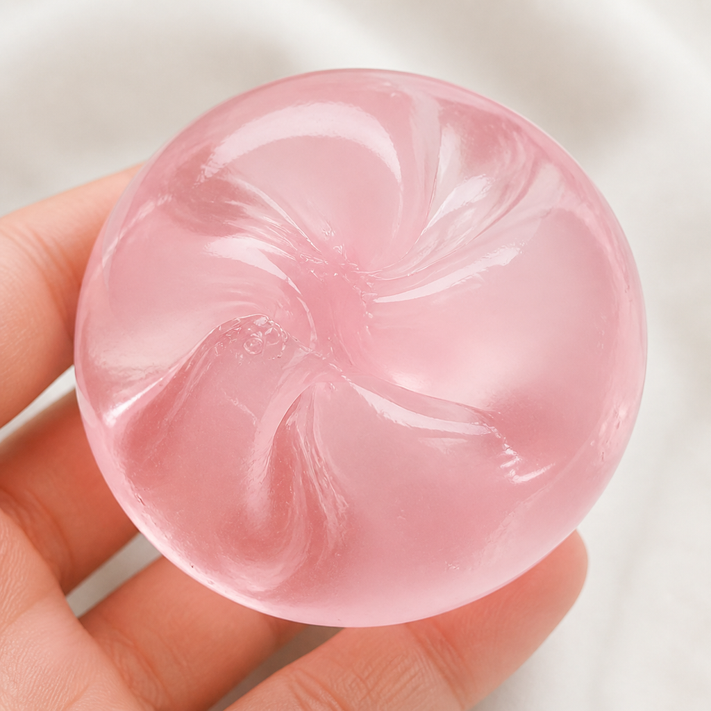 Close-up texture of pink translucent round stress ball