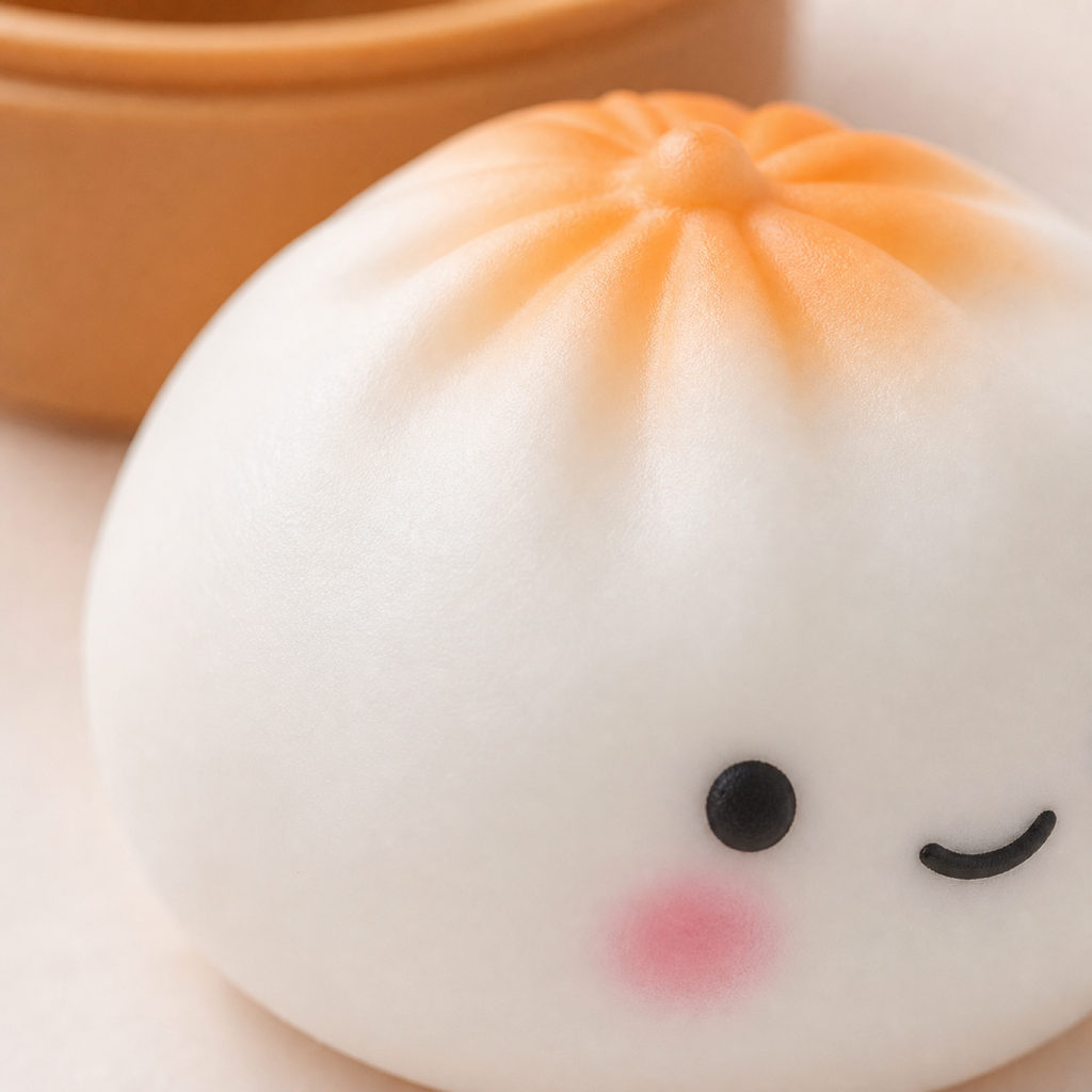 Close-up of dumpling squishy stress ball folds and soft texture