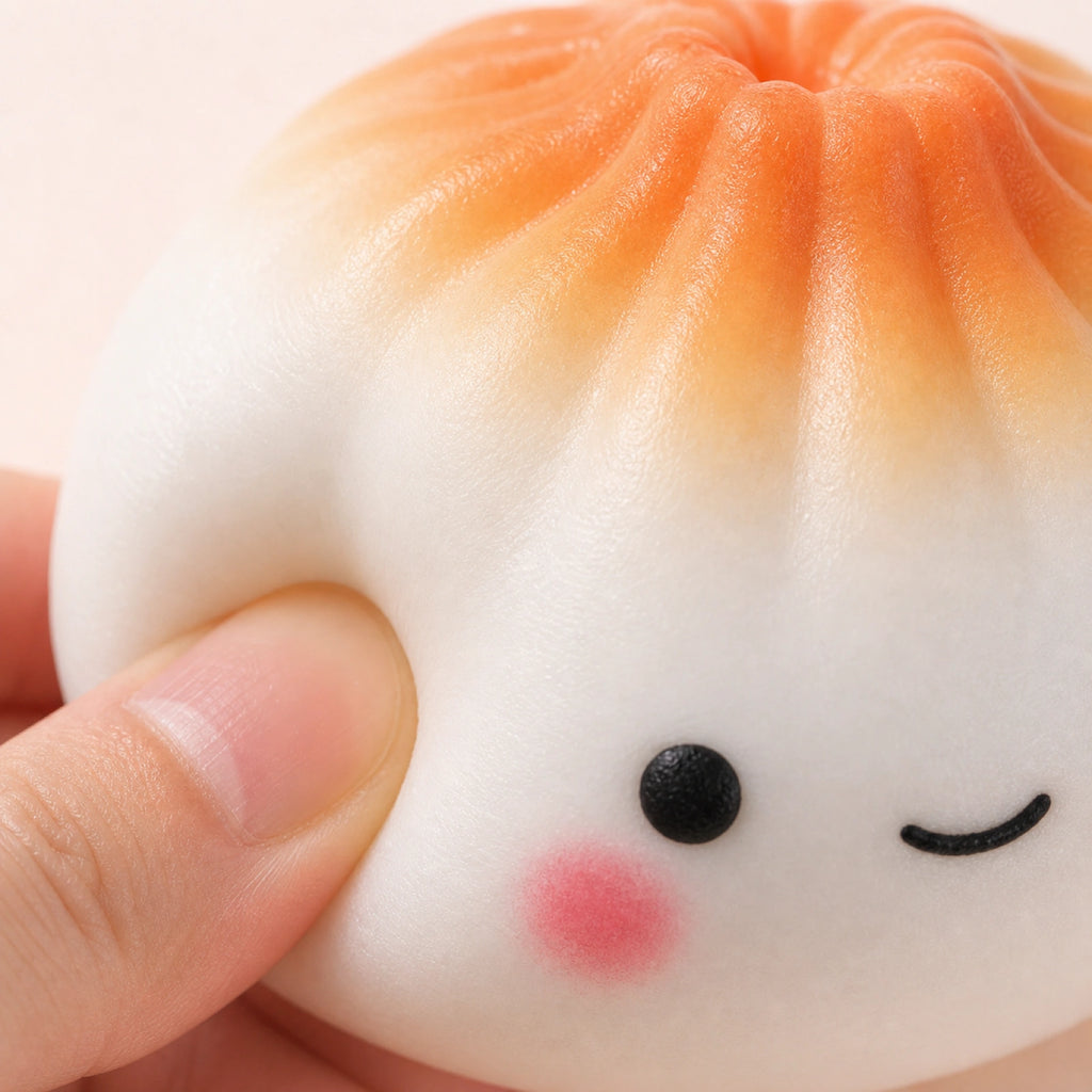 Close-up of dumpling squishy stress ball folds and soft texture