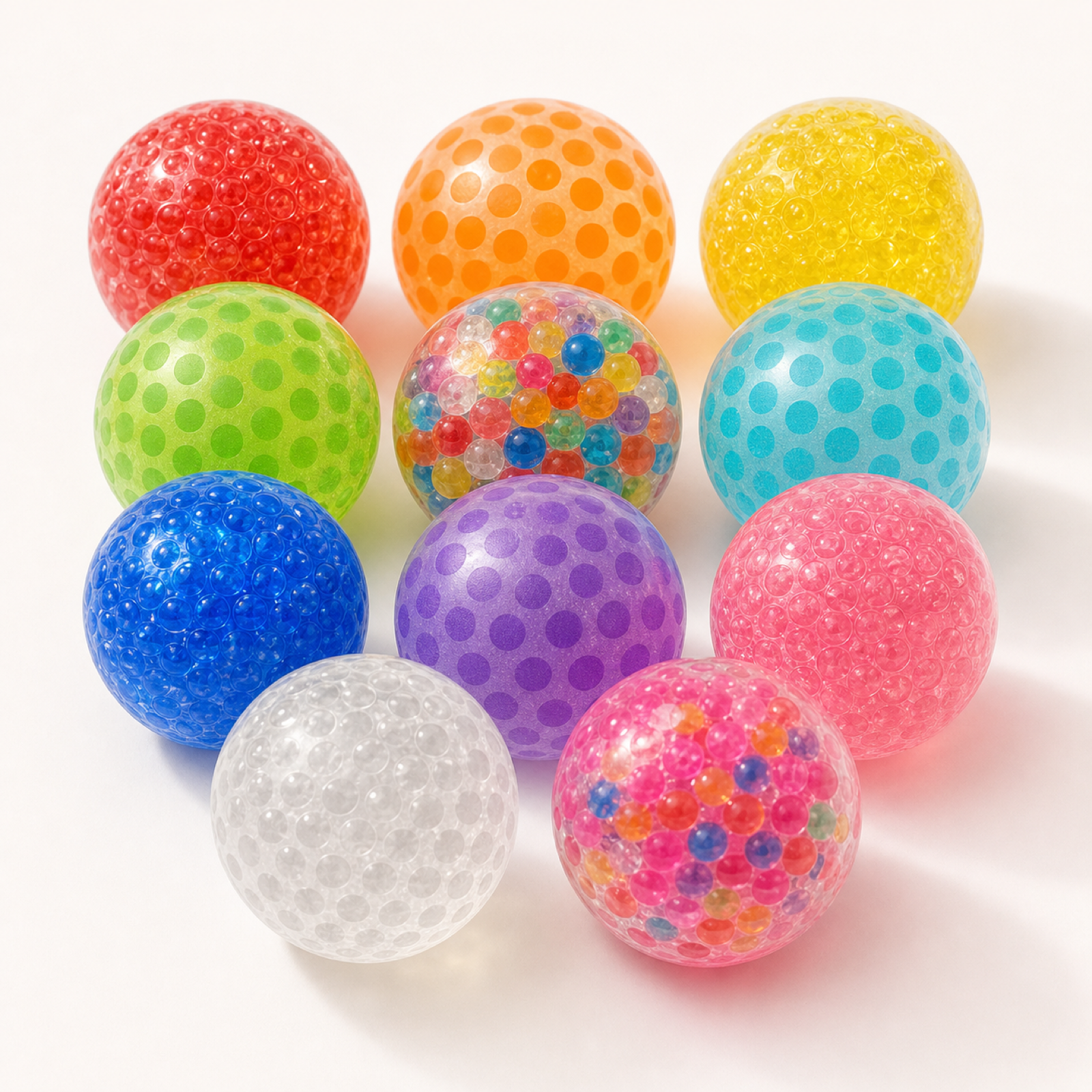 10-pack sensory stress ball assortment on a clean white background